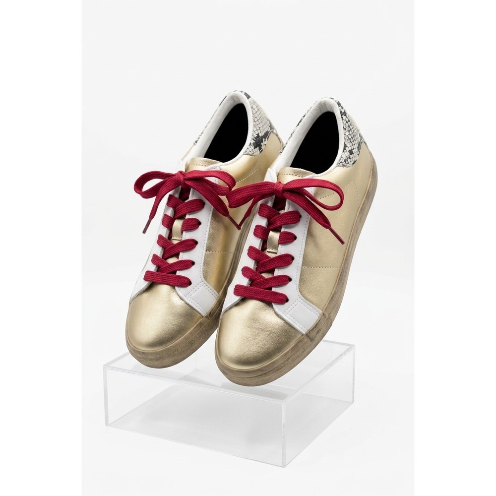 Yoki Gold Metallic Sneakers with Snakeskin Heel Accent Size 7 Sneakers New